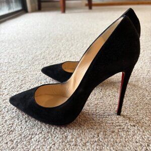 Christian Louboutin Pigalle Follies Black Suede Stiletto Pointed Toe Heels 39.5
